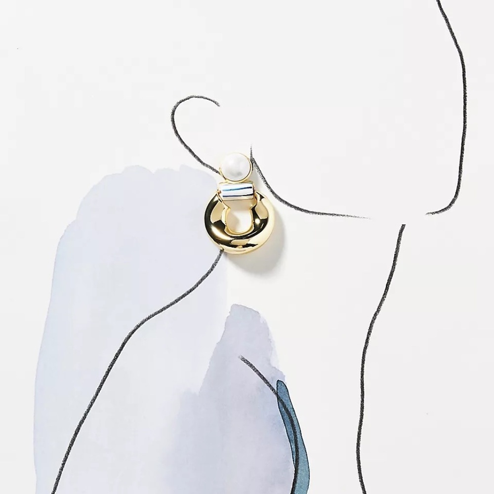 NWT Anthropologie Top Pearl porcelain earrings - Picture 2 of 3
